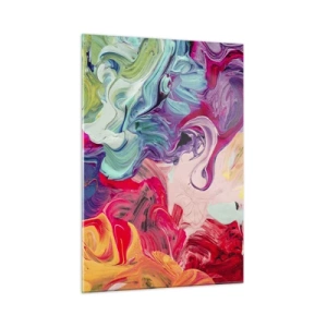 Glasbild - Bild auf glas - Abstrakte bunte Farbstreifen auf Leinwand in intensiven Farben - 50x70cm - Die Geburt der Farben - Moderne Wanddekoration für Wohnzimmer und Schlafzimmer ARTTOR