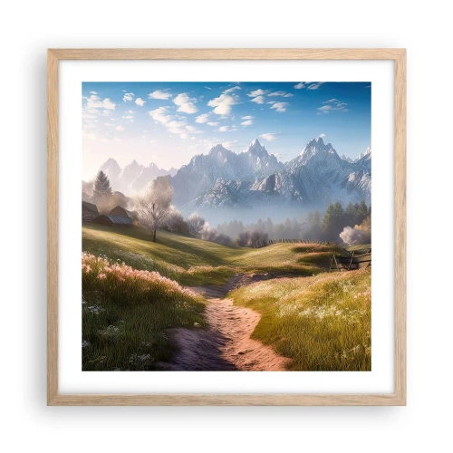 Poster in einem Rahmen aus heller Eiche - Idyllisches Tal - 50x50 cm