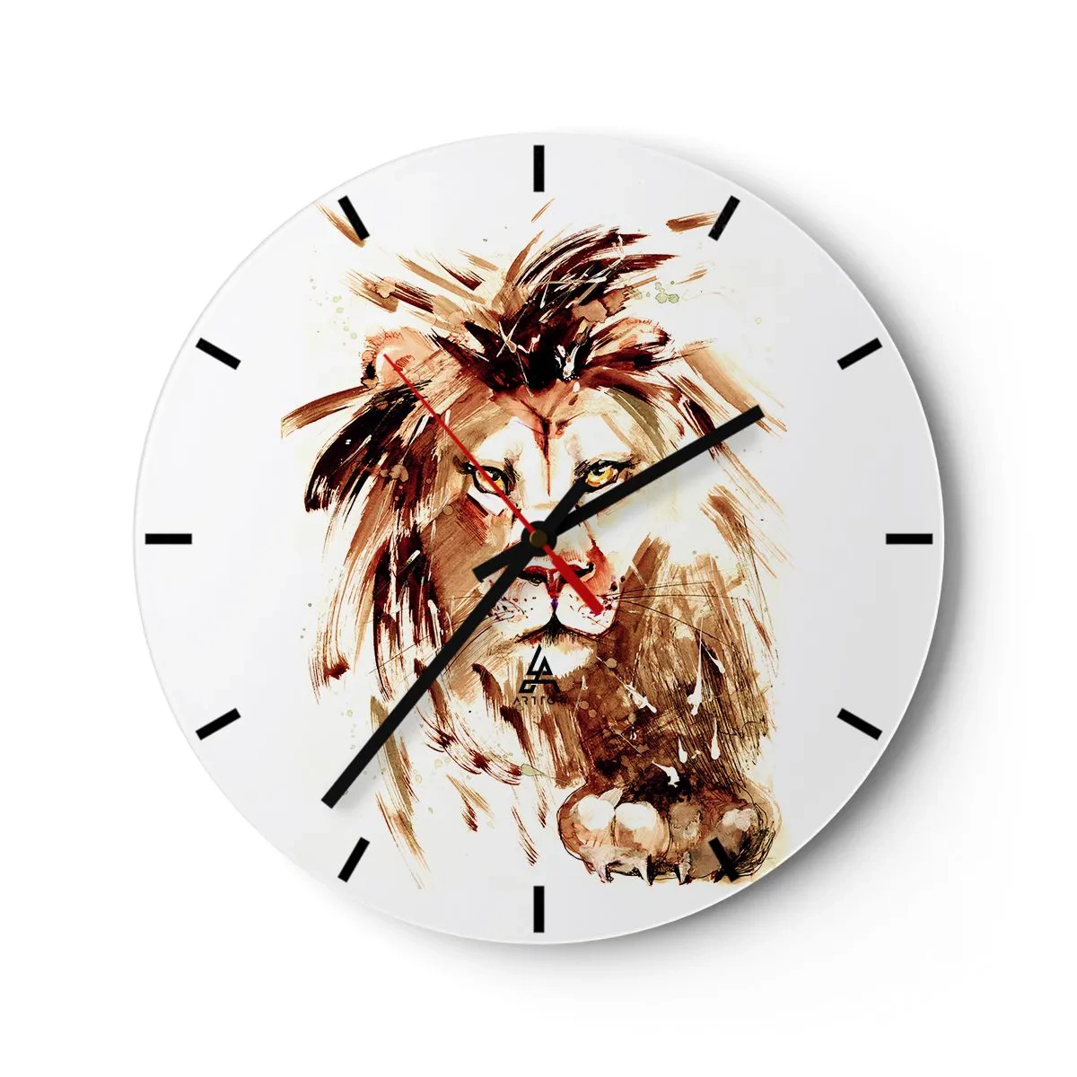 Wanduhr - Glasuhr - Porträt eines Löwen in Brauntönen in einer dynamischen künstlerischen Form - 30x30cm - Stärke und Würde - Moderne Wanddekoration für Wohnzimmer, Küche und Schlafzimmer ARTTOR