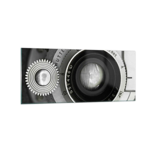 Glasbild - Bild auf glas - Das Objektiv einer alten Kamera - 120x50cm - Eine Story über Hollywood - Moderne Wanddekoration für Wohnzimmer und Schlafzimmer ARTTOR