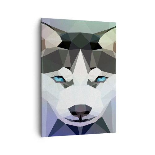 Bild auf Leinwand - Leinwandbild - Geometrischer Wolf mit ausdrucksstarken blauen Augen - 50x70cm - Die Erinnerung an den Schnee des Nordens - Moderne Wanddekoration für Wohnzimmer und Schlafzimmer ARTTOR
