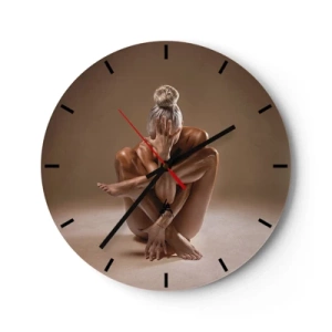 Wanduhr - Glasuhr - Eine Frau in künstlerischer Pose vor neutralem Hintergrund - 30x30cm - Die Einheit von Körper und Geist - Moderne Wanddekoration für Wohnzimmer, Küche und Schlafzimmer ARTTOR