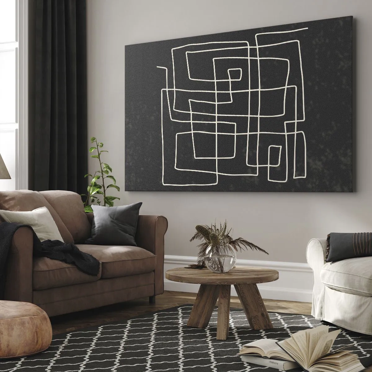 Bild auf Leinwand - Leinwandbild - Abstraktes geometrisches Muster auf dunklem Hintergrund - 100x70cm - Nicht so einfach - Moderne Wanddekoration für Wohnzimmer und Schlafzimmer ARTTOR