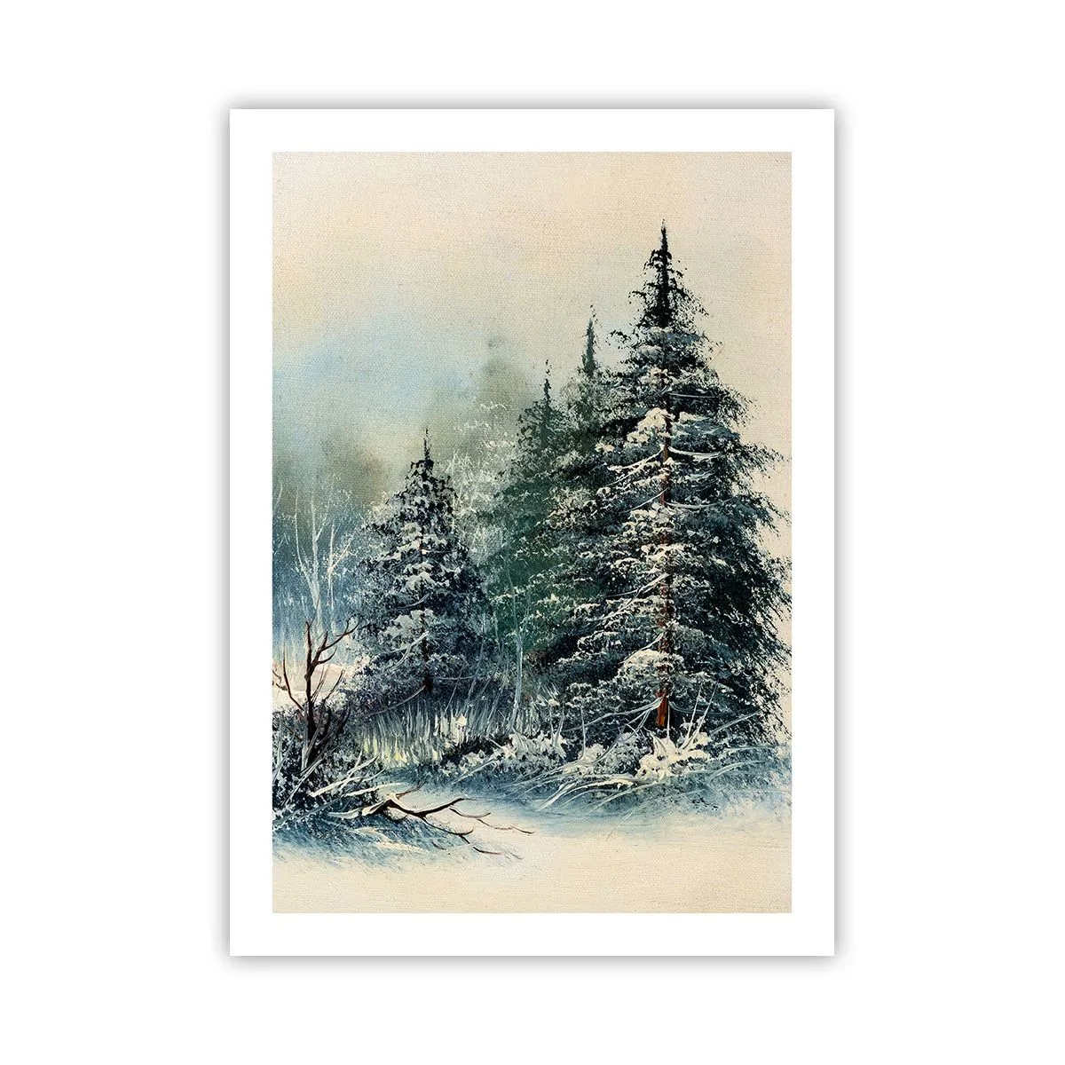 Poster - Schneebedeckte Bäume in einem Winterwald vor einem ruhigen Himmel - 50x70cm - Bereit für Weihnachten - Moderne Wanddekoration für Wohnzimmer und Schlafzimmer ARTTOR
