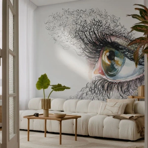 Fototapete Premium Sand - Künstlerisches Auge im Skizzenstil - 100x70cm - Schau direkt in die Seele - Moderne Wanddekoration für Wohnzimmer und Schlafzimmer ARTTOR