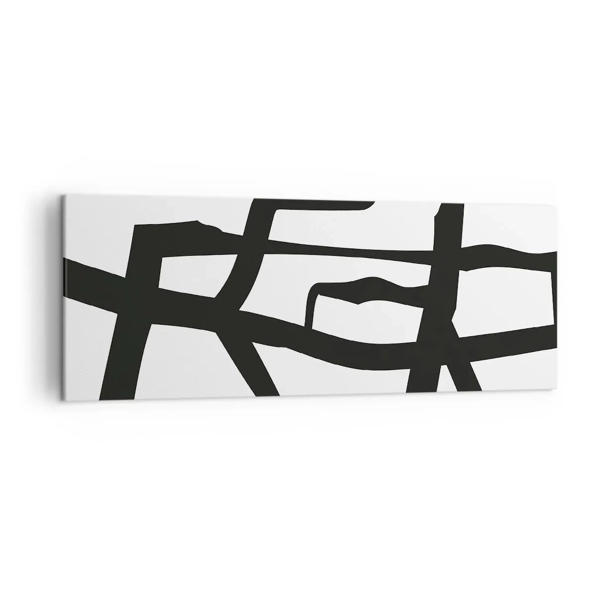 Bild auf Leinwand - Leinwandbild - Minimalistisches Schwarz-Weiß-Muster mit geometrischen Linien - 140x50cm - Schwarz-Weiß-Design - Moderne Wanddekoration für Wohnzimmer und Schlafzimmer ARTTOR