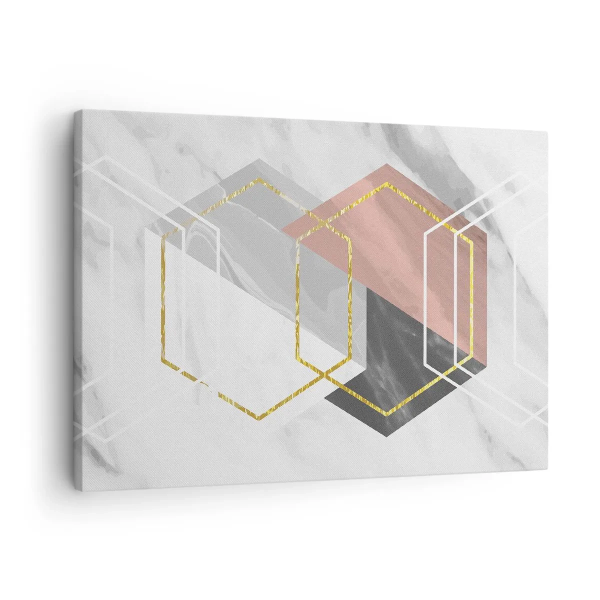 Bild auf Leinwand - Leinwandbild - Geometrische Figuren mit Gold- und Marmorakzenten - 70x50cm - Kettenkomposition - Moderne Wanddekoration für Wohnzimmer und Schlafzimmer ARTTOR