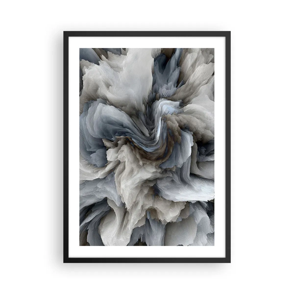 Poster in einem schwarzem Rahmen - Eine abstrakte Farbexplosion in Grau- und Blautönen. - 50x70cm - Stein und Blume - Moderne Wanddekoration für Wohnzimmer und Schlafzimmer ARTTOR