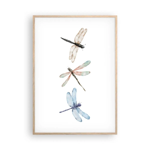 Poster in einem Rahmen aus heller Eiche - Schwerelose Libellen - 70x100 cm