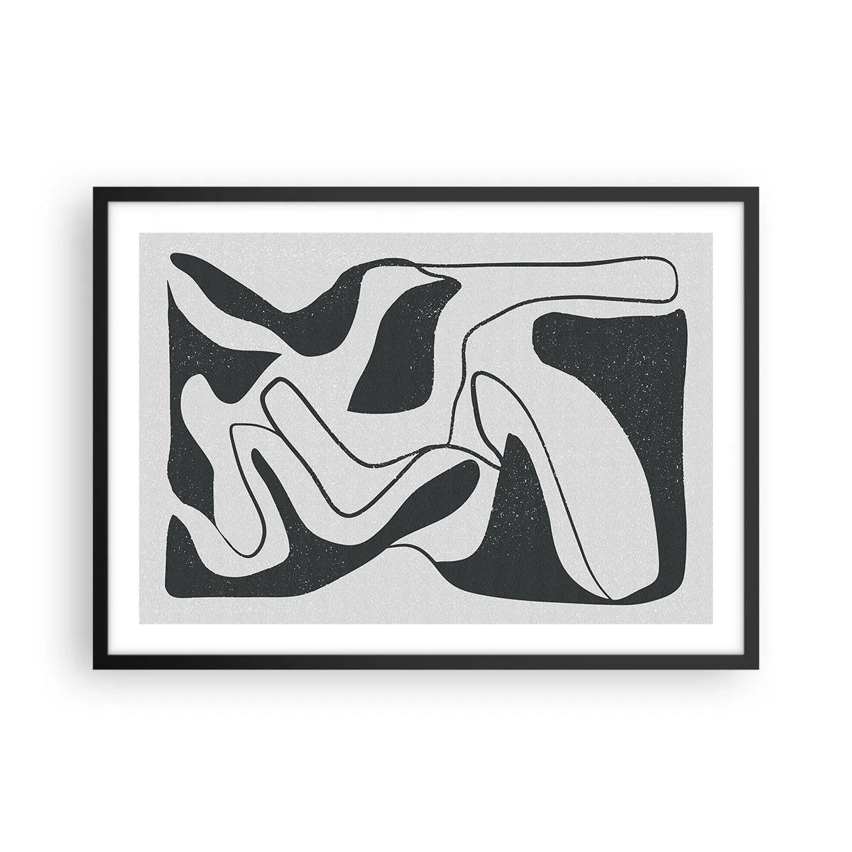 Poster in einem schwarzem Rahmen - Schwarz-Weiß-Abstraktion mit organischen Formen - 70x50cm - Abstraktes Spiel im Labyrinth - Moderne Wanddekoration für Wohnzimmer und Schlafzimmer ARTTOR