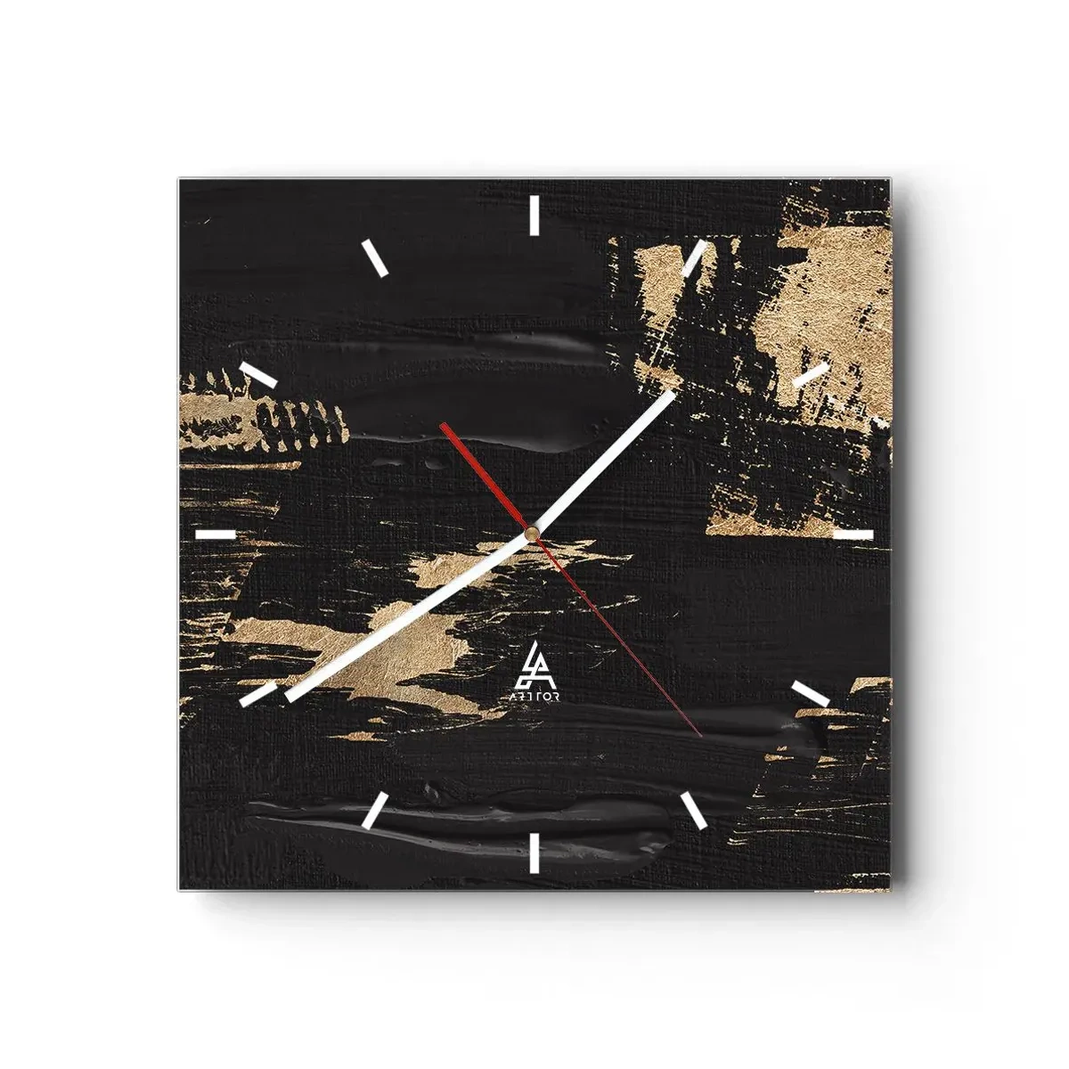 Wanduhr - Glasuhr - Abstrakte Komposition in Schwarz- und Goldtönen - 30x30cm - Spur einer Berührung - Moderne Wanddekoration für Wohnzimmer und Schlafzimmer ARTTOR