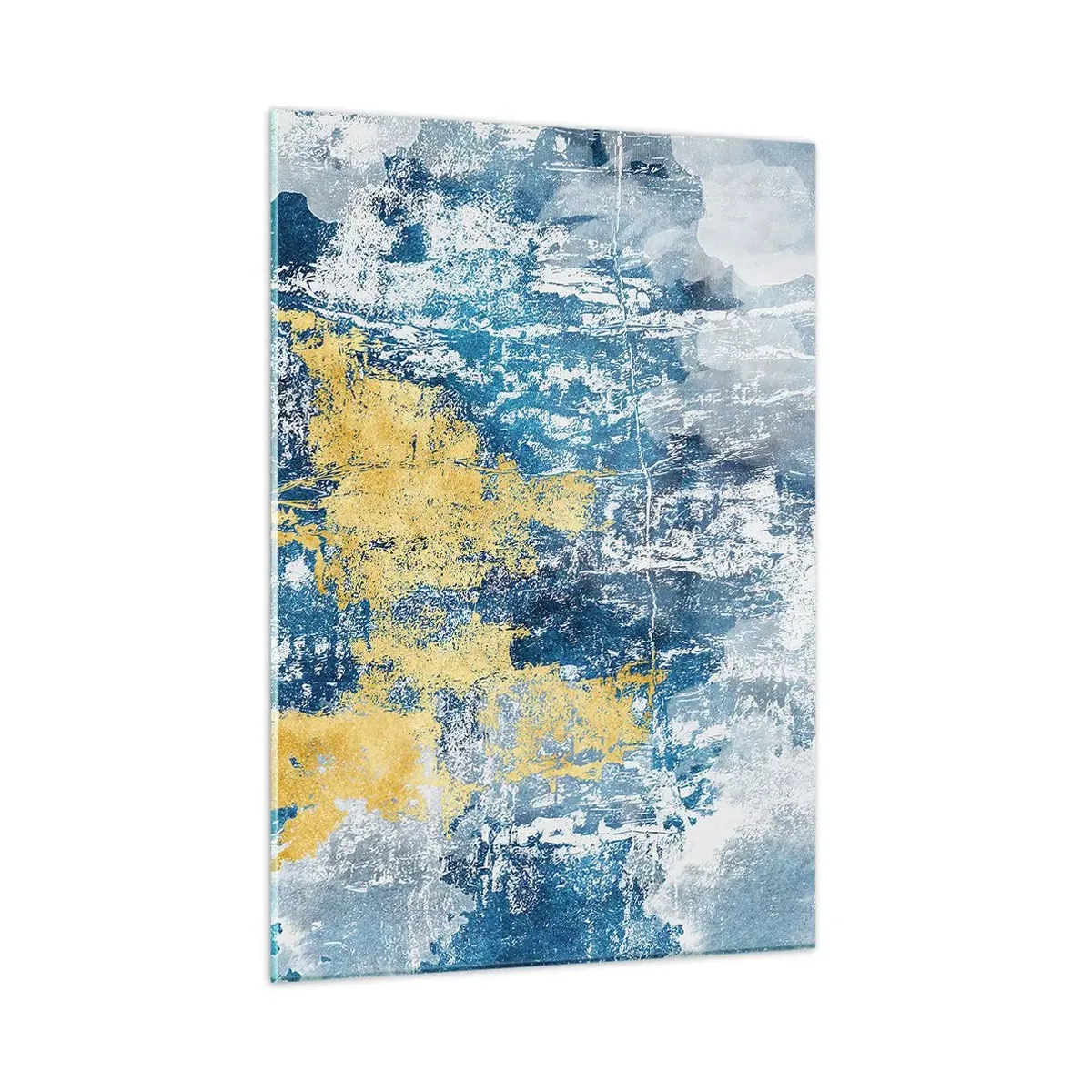 Glasbild - Bild auf glas - Blaue und gelbe Abstraktion mit einem Distressed- und Struktureffekt - 50x70cm - Abstraktion voller Wetter - Moderne Wanddekoration für Wohnzimmer und Schlafzimmer ARTTOR