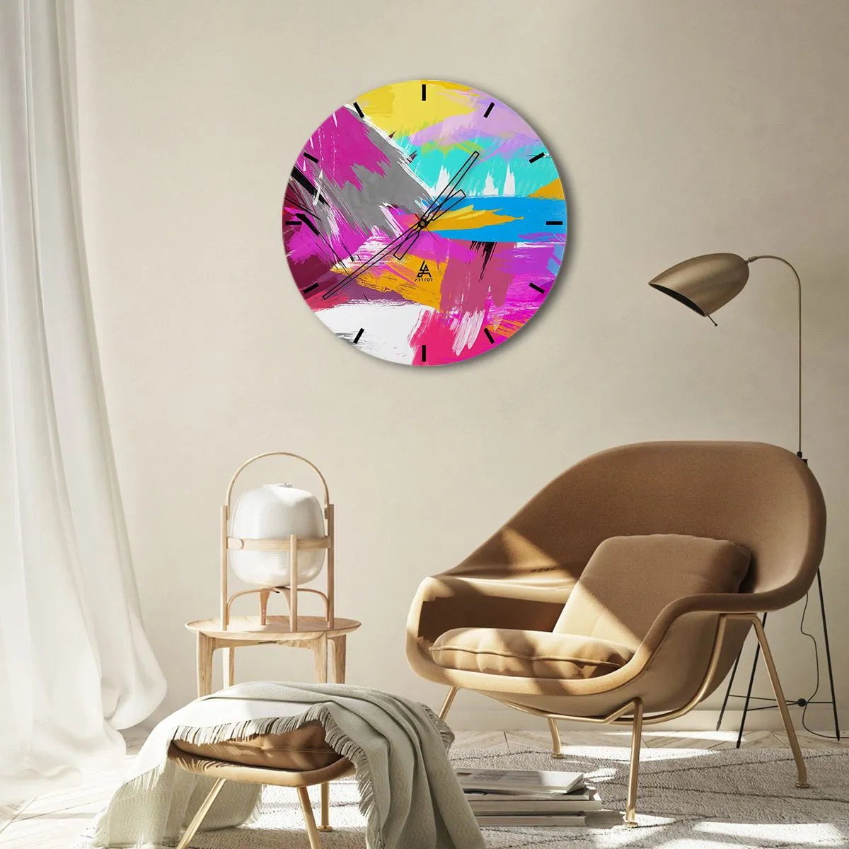 Wanduhr - Glasuhr - Bunte abstrakte Pinselstriche - 30x30cm - Und nochmal und nochmal und nochmal wieder - Moderne Wanddekoration für Wohnzimmer, Küche und Schlafzimmer ARTTOR