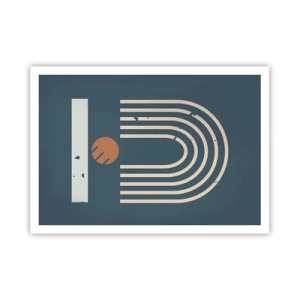 Poster - Geometrisches Muster in Marineblau-, Beige- und Orangetönen auf dunklem Hintergrund - 100x70cm - Geometrie auf dem Granatapfel - Moderne Wanddekoration für Wohnzimmer und Schlafzimmer ARTTOR