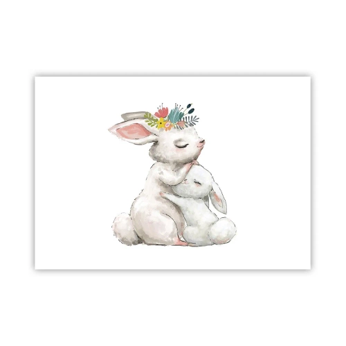 Poster - Niedliche Kaninchen in Pastellfarben - 100x70cm - Bei Mama ist's am schönsten - Moderne Wanddekoration für Wohnzimmer und Schlafzimmer ARTTOR