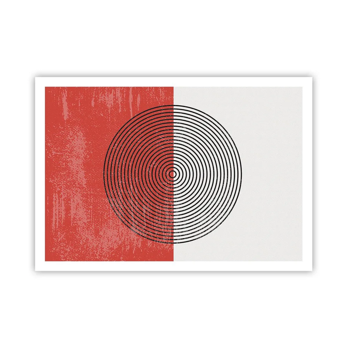 Poster - Geometrisches Muster mit konzentrischen Kreisen auf rot-weißem Hintergrund - 100x70cm - Auf den Punkt gebracht - Moderne Wanddekoration für Wohnzimmer und Schlafzimmer ARTTOR