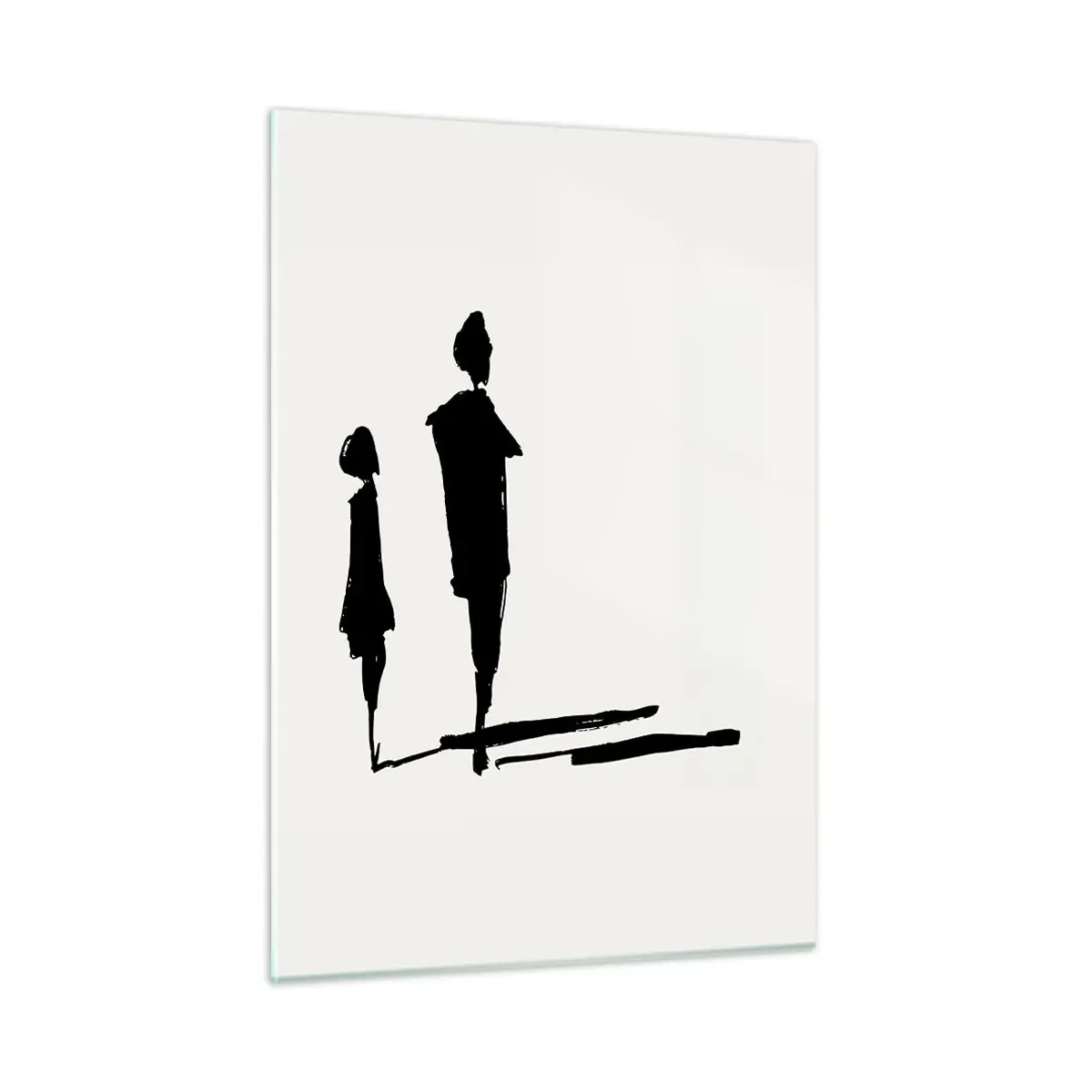 Glasbild - Bild auf glas - Schwarze Silhouetten zweier Figuren mit Schatten auf hellem Hintergrund - 50x70cm - Mit Sicherheit zusammen? - Moderne Wanddekoration für Wohnzimmer und Schlafzimmer ARTTOR
