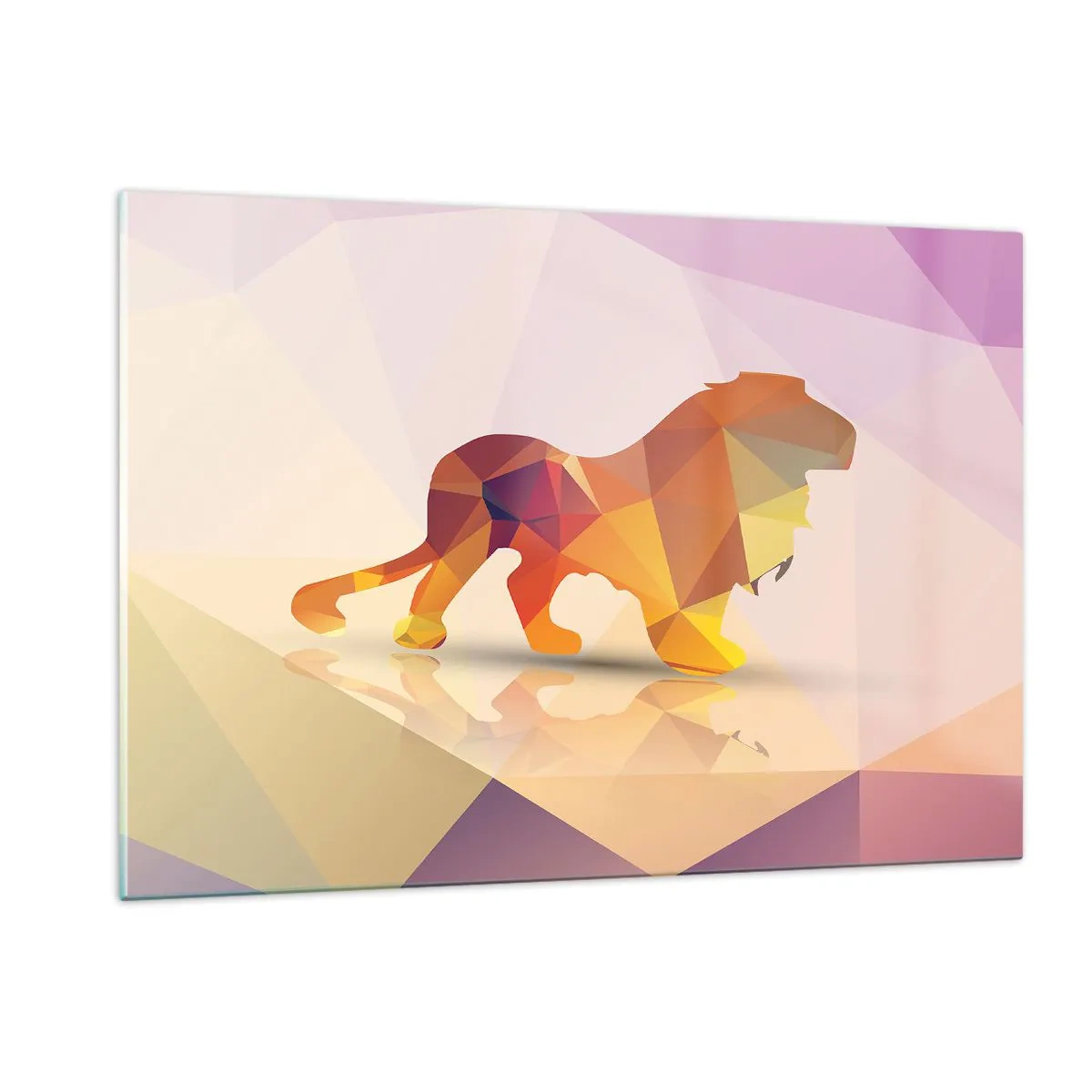 Glasbild - Bild auf glas - Geometrischer Löwe in farbenfroher Abstraktion - 120x80cm - Der Diamantenkönig - Moderne Wanddekoration für Wohnzimmer und Schlafzimmer ARTTOR