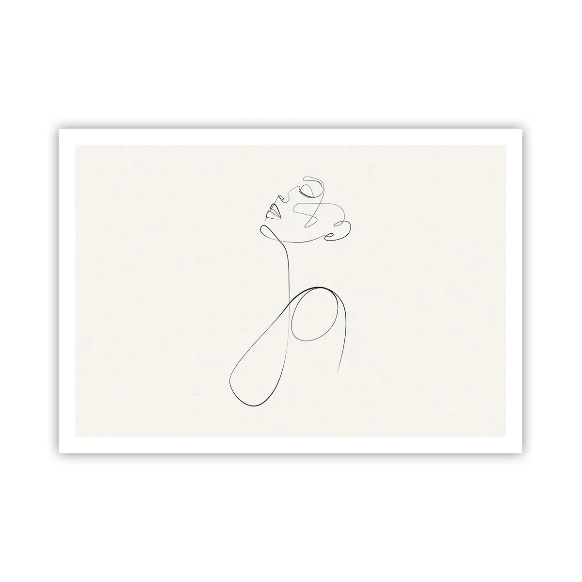 Poster - Minimalistische Strichzeichnung Gesichtsskizze auf weißem Hintergrund - 100x70cm - Versunken in Träumen - Moderne Wanddekoration für Wohnzimmer und Schlafzimmer ARTTOR