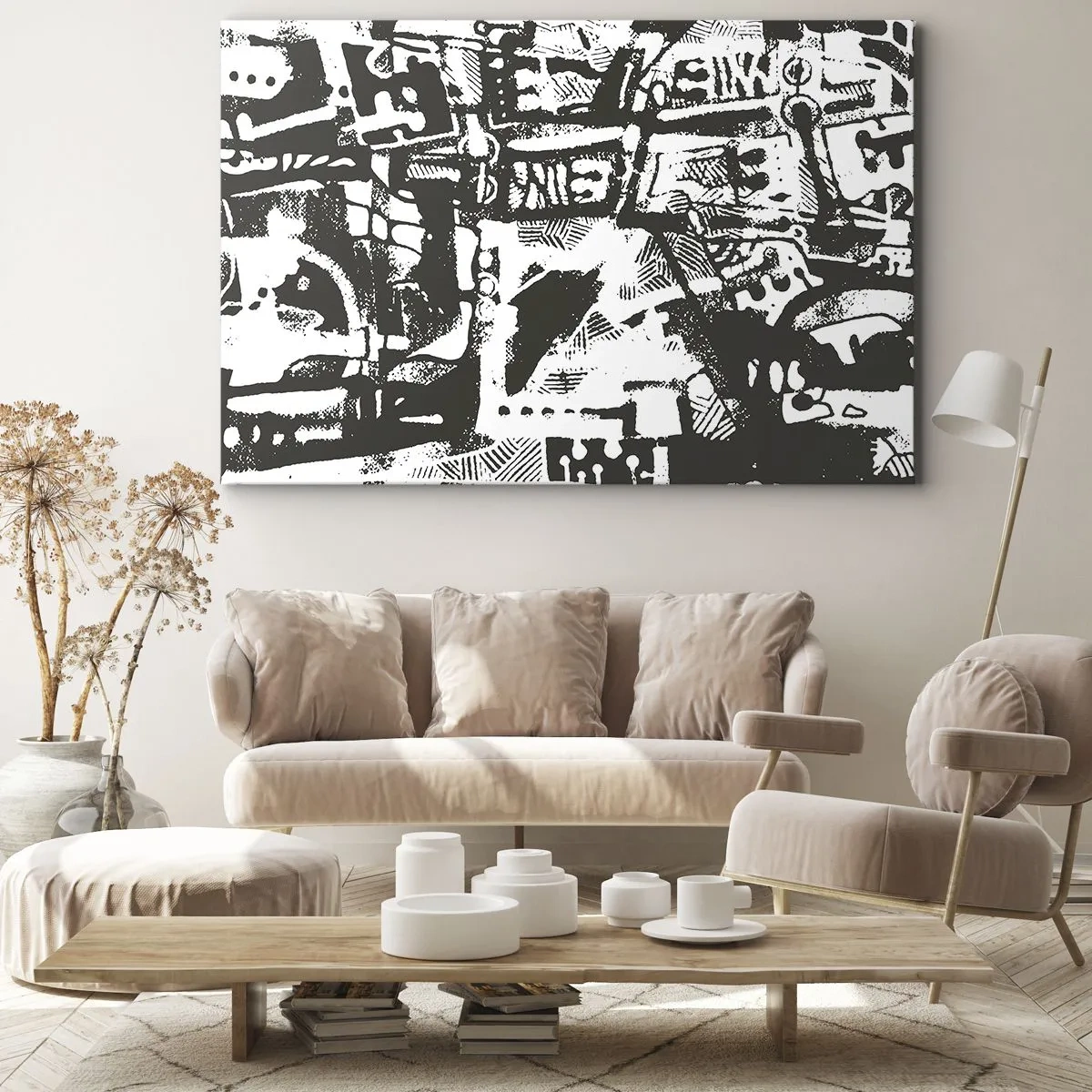 Bild auf Leinwand - Leinwandbild - Abstraktes monochromes Retro-Muster - 120x80cm - Ordnung oder Chaos? - Moderne Wanddekoration für Wohnzimmer und Schlafzimmer ARTTOR