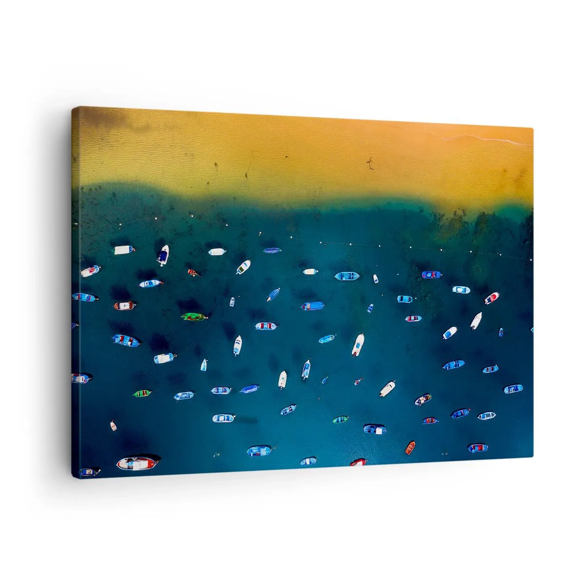Bild auf Leinwand - Leinwandbild - Luftaufnahme von Booten auf dem Wasser und einem Sandstrand - 70x50cm - Feiertagsspiel - Moderne Wanddekoration für Wohnzimmer und Schlafzimmer ARTTOR