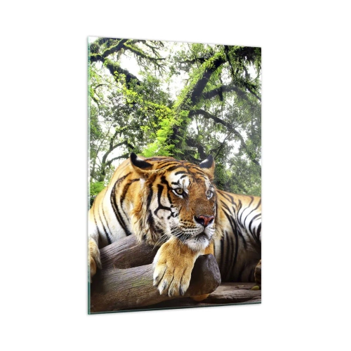 Glasbild - Bild auf glas - Ein Tiger ruht in einem grünen tropischen Wald - 50x70cm - Hochachtungsvoll - Moderne Wanddekoration für Wohnzimmer und Schlafzimmer ARTTOR