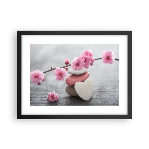 Poster in einem schwarzem Rahmen - Glückseligkeit mit einer Kirschblüte - 40x30 cm