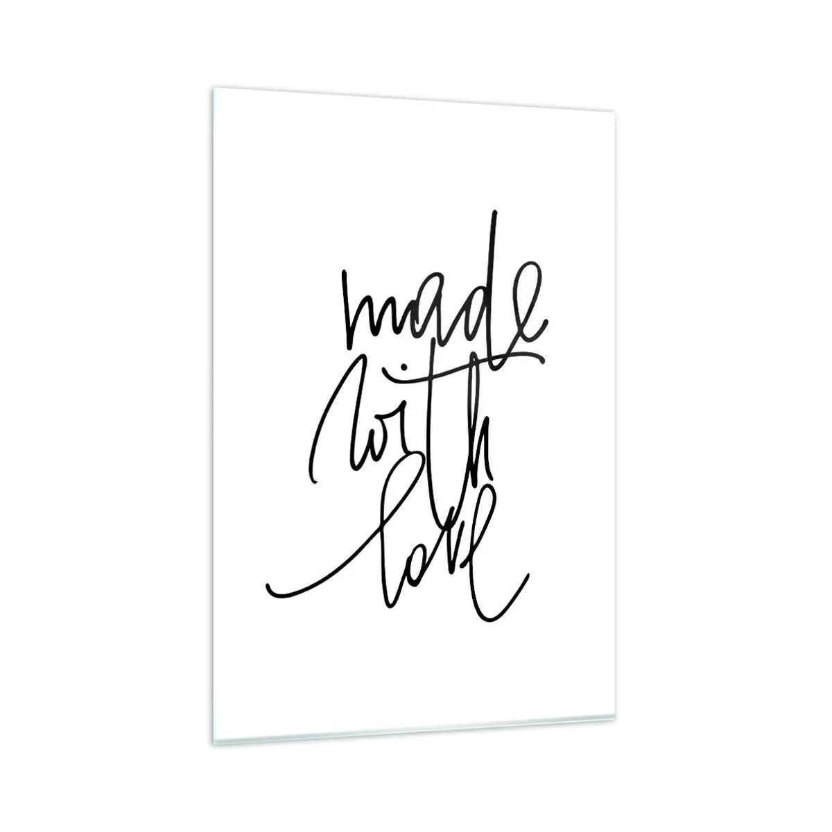 Glasbild - Bild auf glas - Schwarze Aufschrift „Made with love“ auf weißem Hintergrund - 80x120cm - Die beste Marke - Moderne Wanddekoration für Wohnzimmer und Schlafzimmer ARTTOR