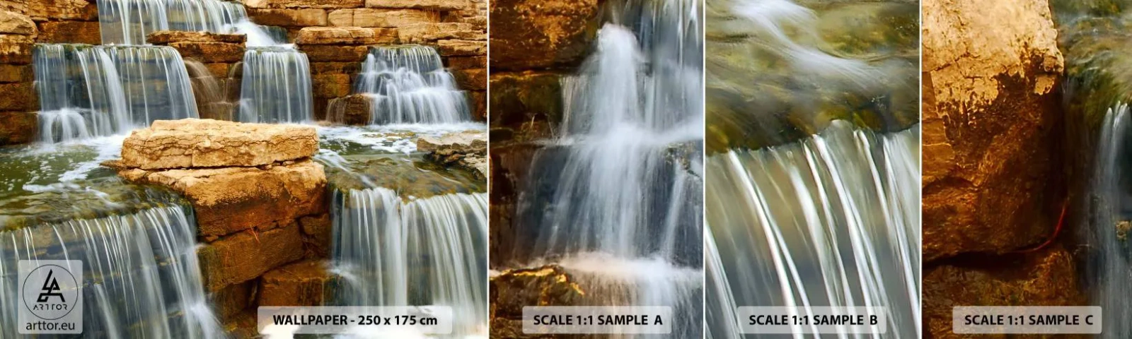 Fototapetenmuster Standard Eco - Treppe zum Himmel - Wasserfall, Natur, Landschaft - 100x30 cm