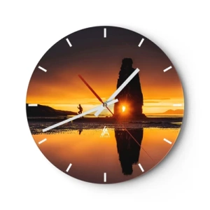 Wanduhr - Glasuhr - Sonnenuntergang über einer Felsformation am Strand - 30x30cm - Nur du und die Natur - Moderne Wanddekoration für Wohnzimmer, Küche und Schlafzimmer ARTTOR