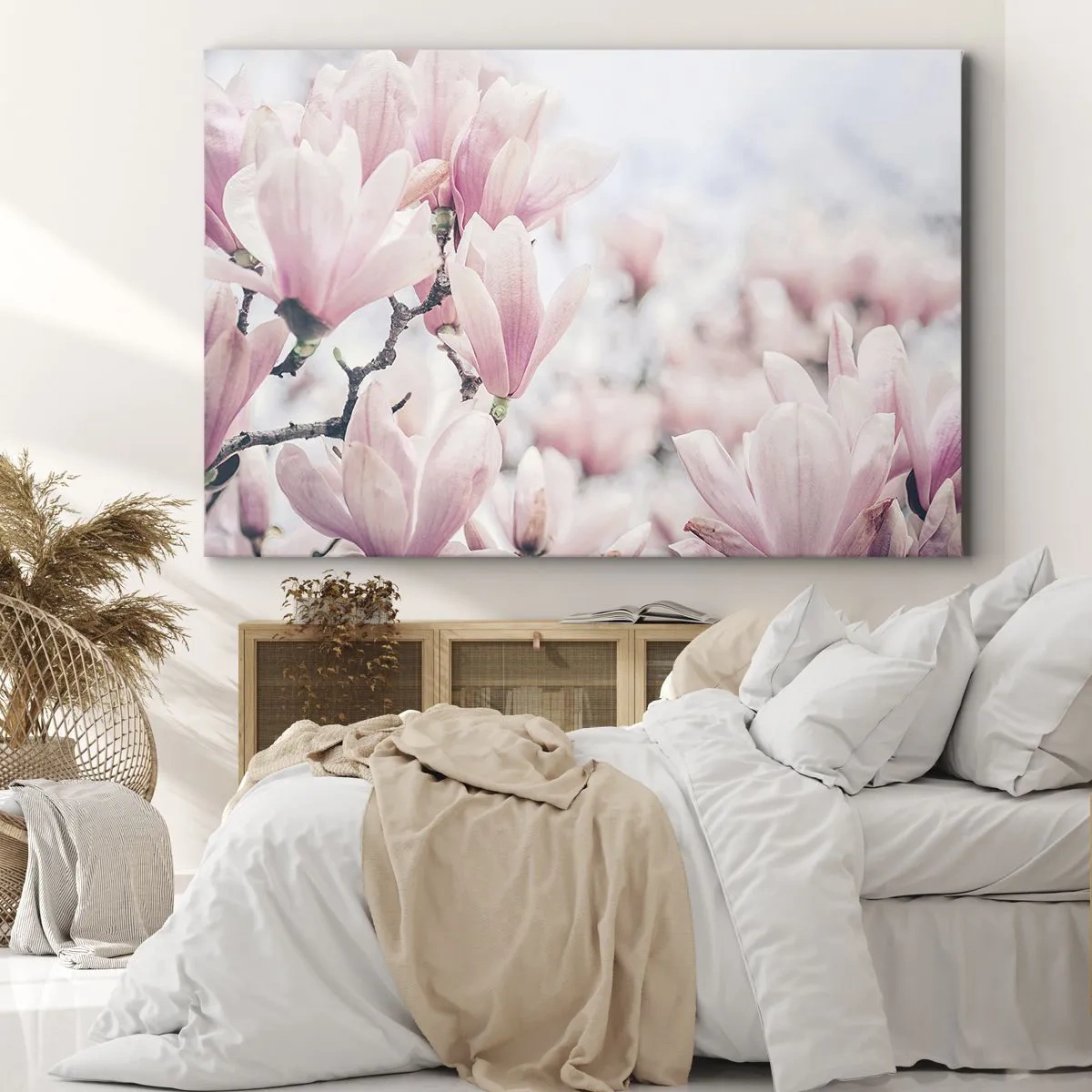 Bild auf Leinwand - Leinwandbild - Dezente Magnolienblüten in zarten Rosatönen - 120x80cm - Das Ideal der Subtilität - Moderne Wanddekoration für Wohnzimmer und Schlafzimmer ARTTOR