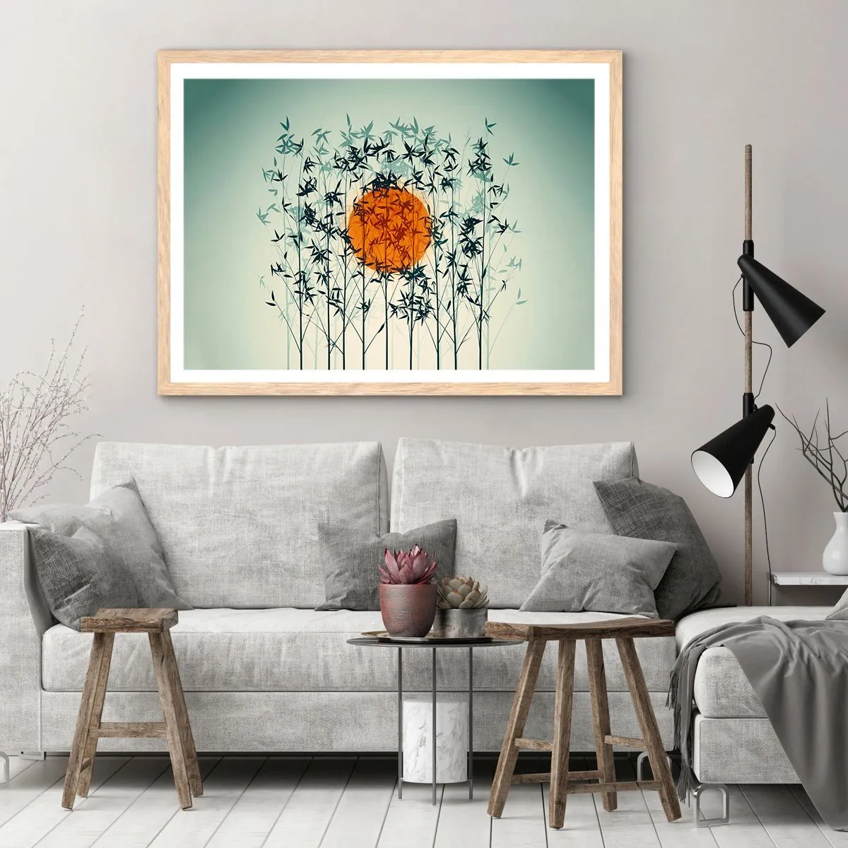 Poster in einem Rahmen aus heller Eiche - Japanische Sonne - 50x40 cm