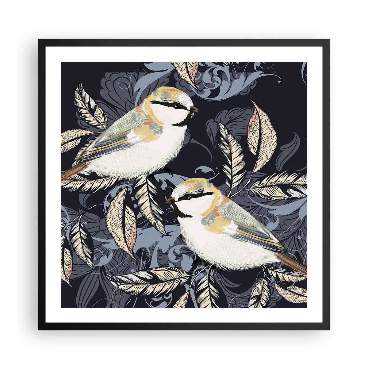 Poster in einem schwarzem Rahmen - Gelb-blauer Triller - 60x60 cm