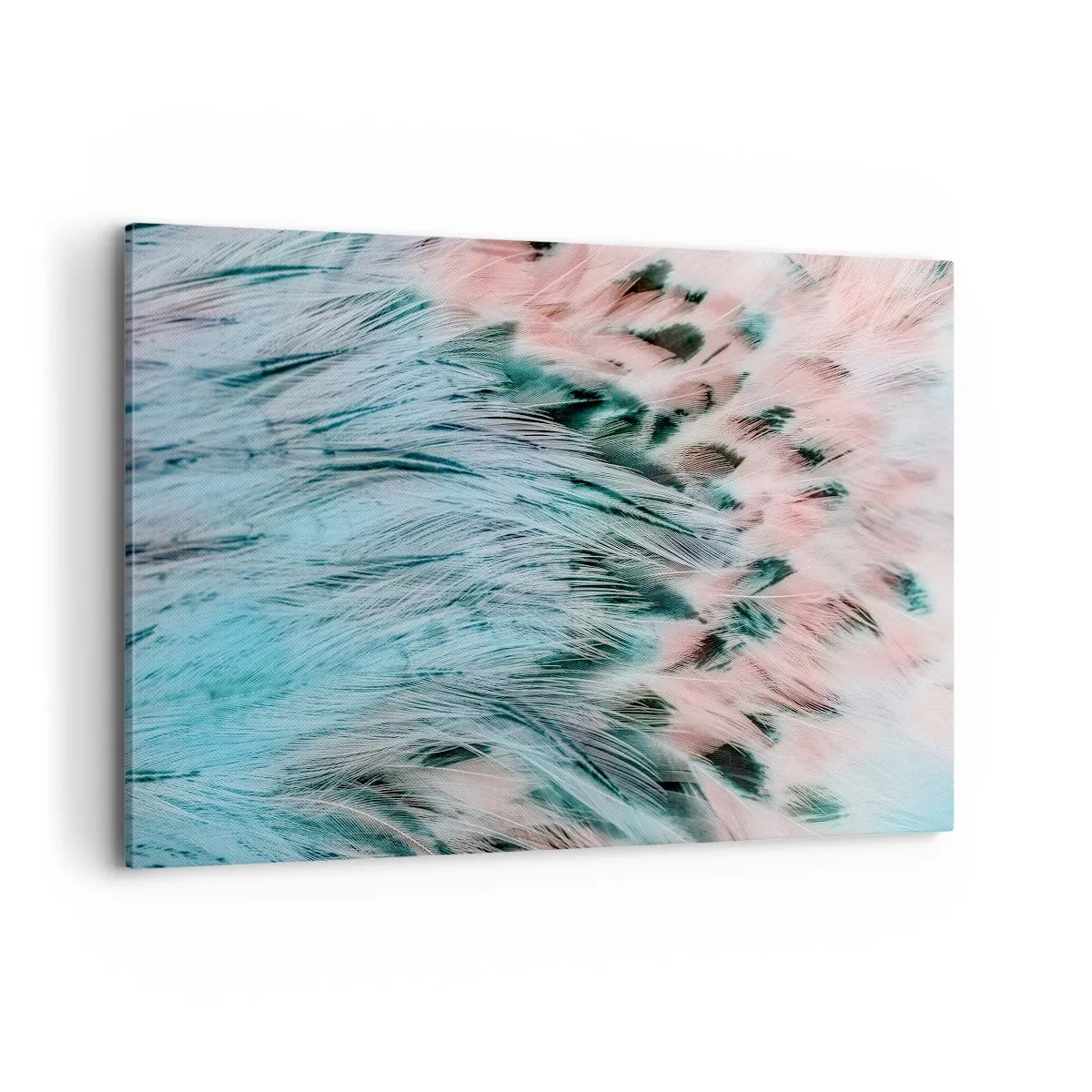 Bild auf Leinwand - Leinwandbild - Nahaufnahme von Federn in pastellfarbenen Saphir-Rosa-Farben - 120x80cm - Saphirrosa Daunen - Moderne Wanddekoration für Wohnzimmer und Schlafzimmer ARTTOR
