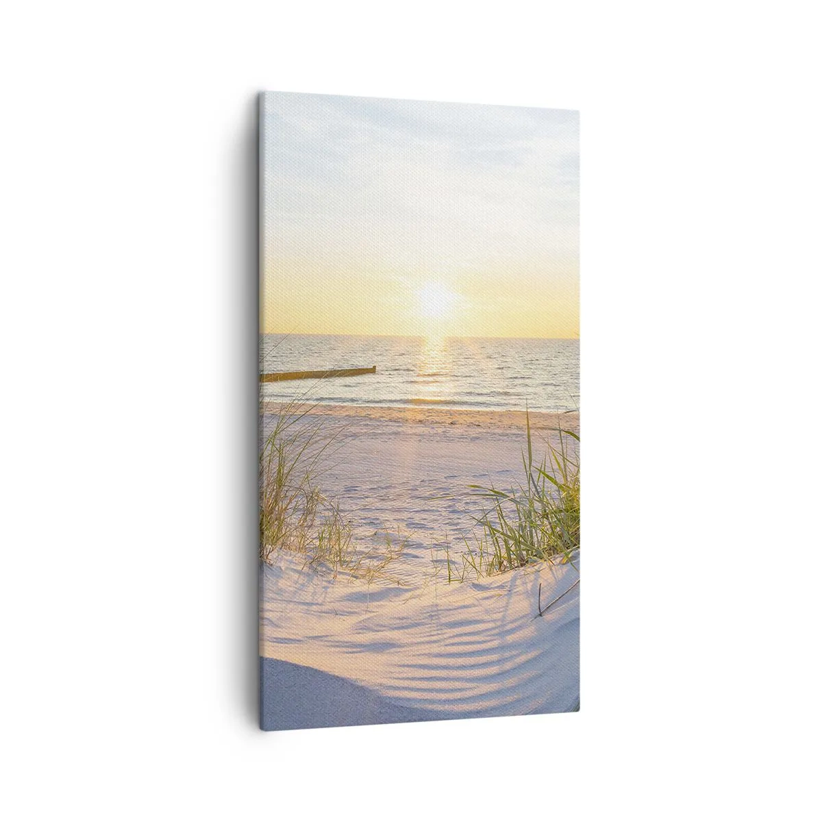 Bild auf Leinwand - Leinwandbild - Das Rauschen des Meeres, der Gesang der Vögel, ein wilder Strand im Gras ... - 45x80 cm