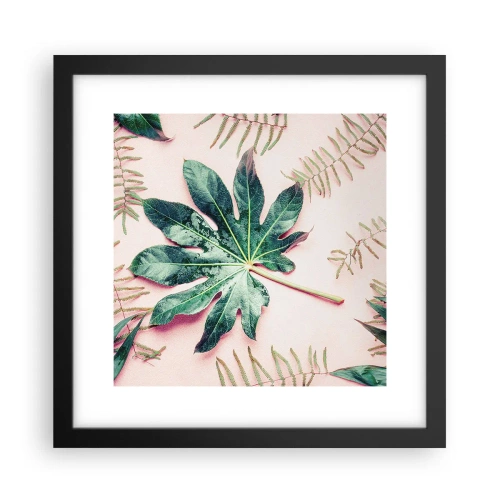 Poster in einem schwarzem Rahmen - Eine Studie von Grün auf einem rosa Hintergrund - 30x30 cm