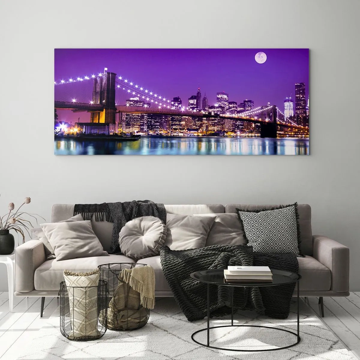 Glasbild - Bild auf glas - Die Lichter der Großstadt in Lila - 100x40 cm