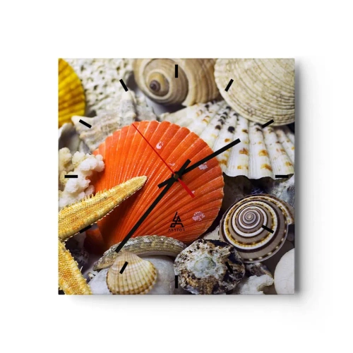 Wanduhr - Glasuhr - Muscheln und Seesterne in einer Meereskomposition - 30x30cm - Schätze des Ozeans - Moderne Wanddekoration für Wohnzimmer und Schlafzimmer ARTTOR