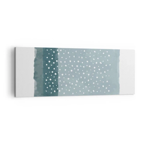 Bild auf Leinwand - Leinwandbild - Ein minimalistisches Gemälde in Blautönen mit Punkten - 140x50cm - Auf Blau gewachsen - Moderne Wanddekoration für Wohnzimmer und Schlafzimmer ARTTOR