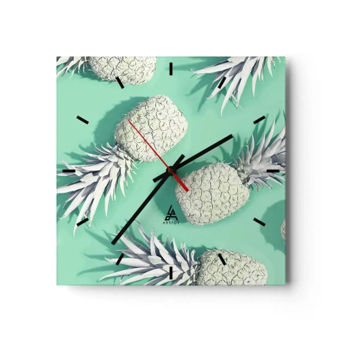 Wanduhr - Glasuhr - Weiße Ananas auf pastellfarbenem Hintergrund im minimalistischen Stil - 30x30cm - Das passt gut zu Minze - Moderne Wanddekoration für Wohnzimmer und Schlafzimmer ARTTOR