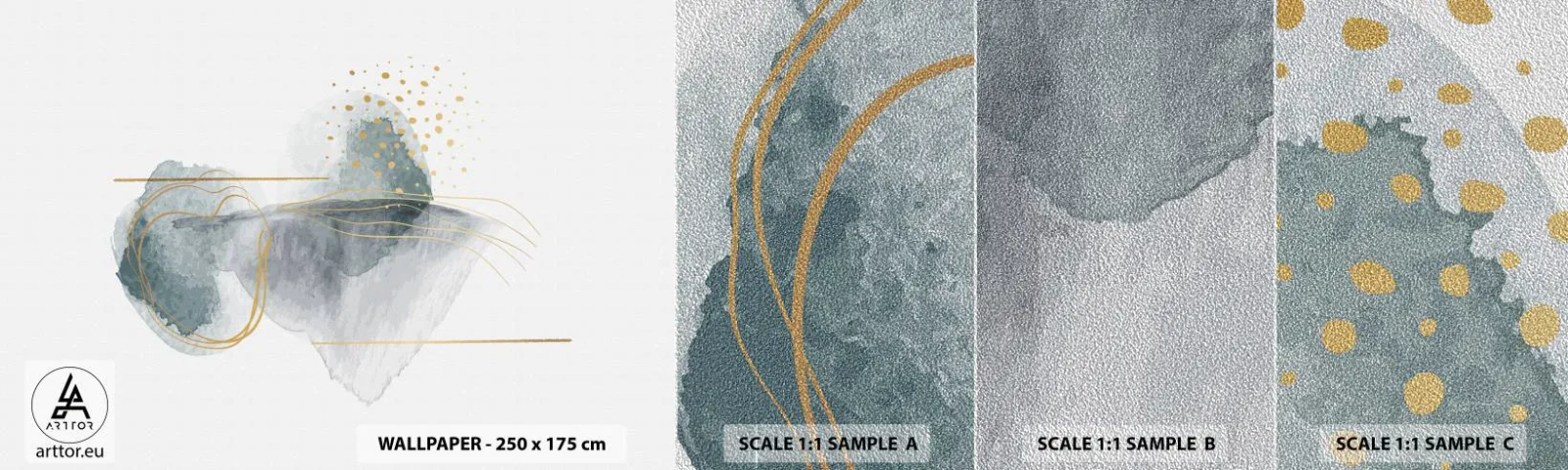 Fototapeten Muster Premium Sand - Über das Verhältnis von Grau und Gold - Abstraktion, Stück, Interessante Formen - 100x30 cm