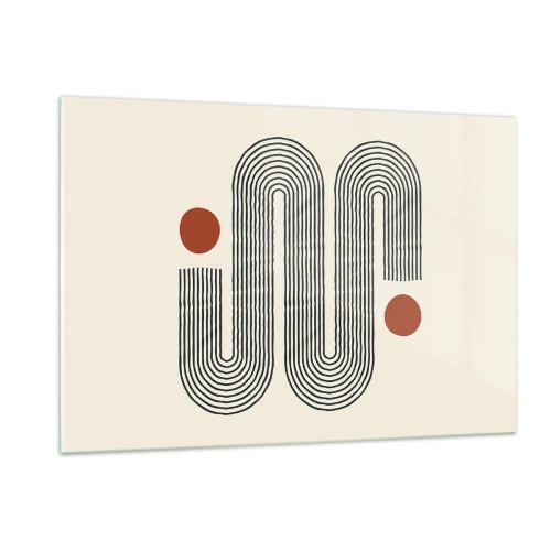 Glasbild - Bild auf glas - Minimalistisches Linienmuster mit roten Punkten - 120x80cm - Vom Anfang bis zum Ende - Moderne Wanddekoration für Wohnzimmer und Schlafzimmer ARTTOR