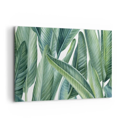 Bild auf Leinwand - Leinwandbild - Grüne Blätter im minimalistischen, botanischen Stil - 120x80cm - An und für sich Grün - Moderne Wanddekoration für Wohnzimmer und Schlafzimmer ARTTOR