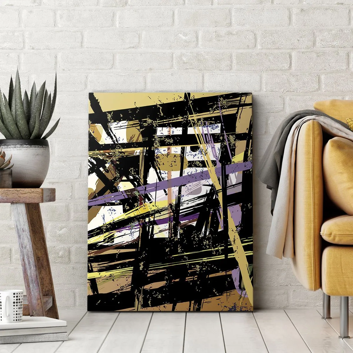 Bild auf Leinwand - Leinwandbild - Abstrakte Linien und Formen auf beigem Hintergrund - 80x120cm - Ein scharfer Schnitt - Moderne Wanddekoration für Wohnzimmer und Schlafzimmer ARTTOR