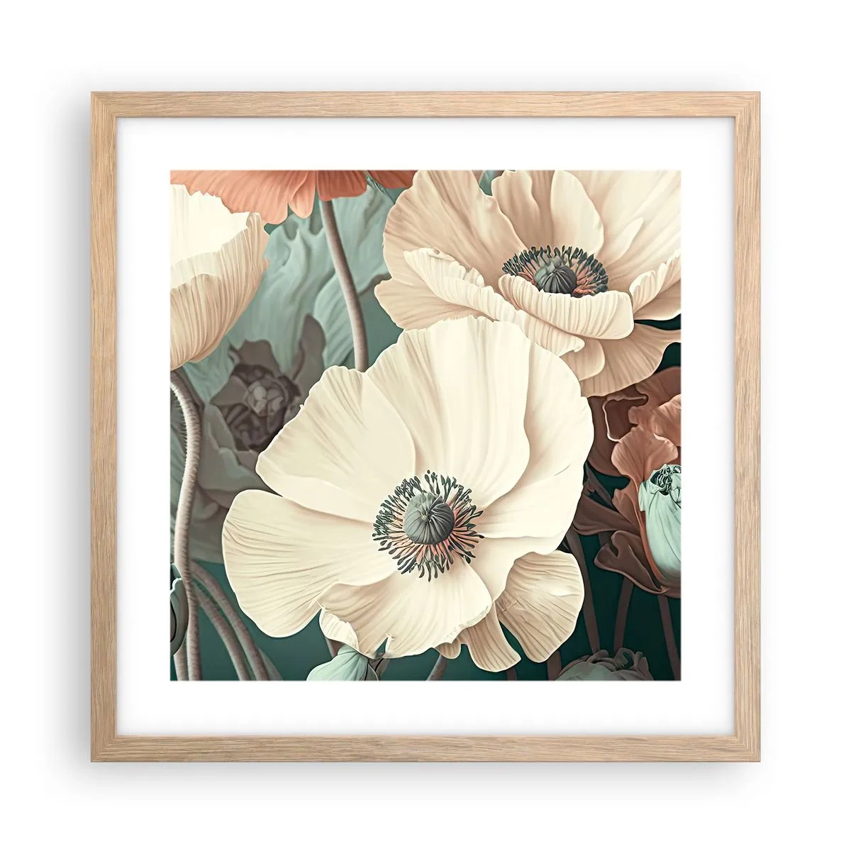 Poster in einem Rahmen aus heller Eiche - Flüstern von Mohnblumen - 40x40 cm