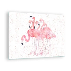 Glasbild - Bild auf glas - Aquarell-Flamingos auf hellem Hintergrund mit zarten Flecken - 70x50cm - Rosa Ensemble - Moderne Wanddekoration für Wohnzimmer und Schlafzimmer ARTTOR