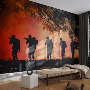 Maßgeschneiderte Fototapete Premium Sand - … Alle für einen. - Soldat, Waffe, Gewehr