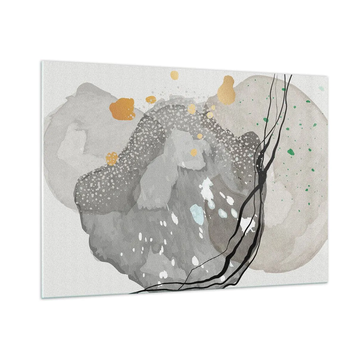 Glasbild - Bild auf glas - Organische Formen und Punkte in gedeckten Farben mit Details - 100x70cm - Organische Komposition - Moderne Wanddekoration für Wohnzimmer und Schlafzimmer ARTTOR