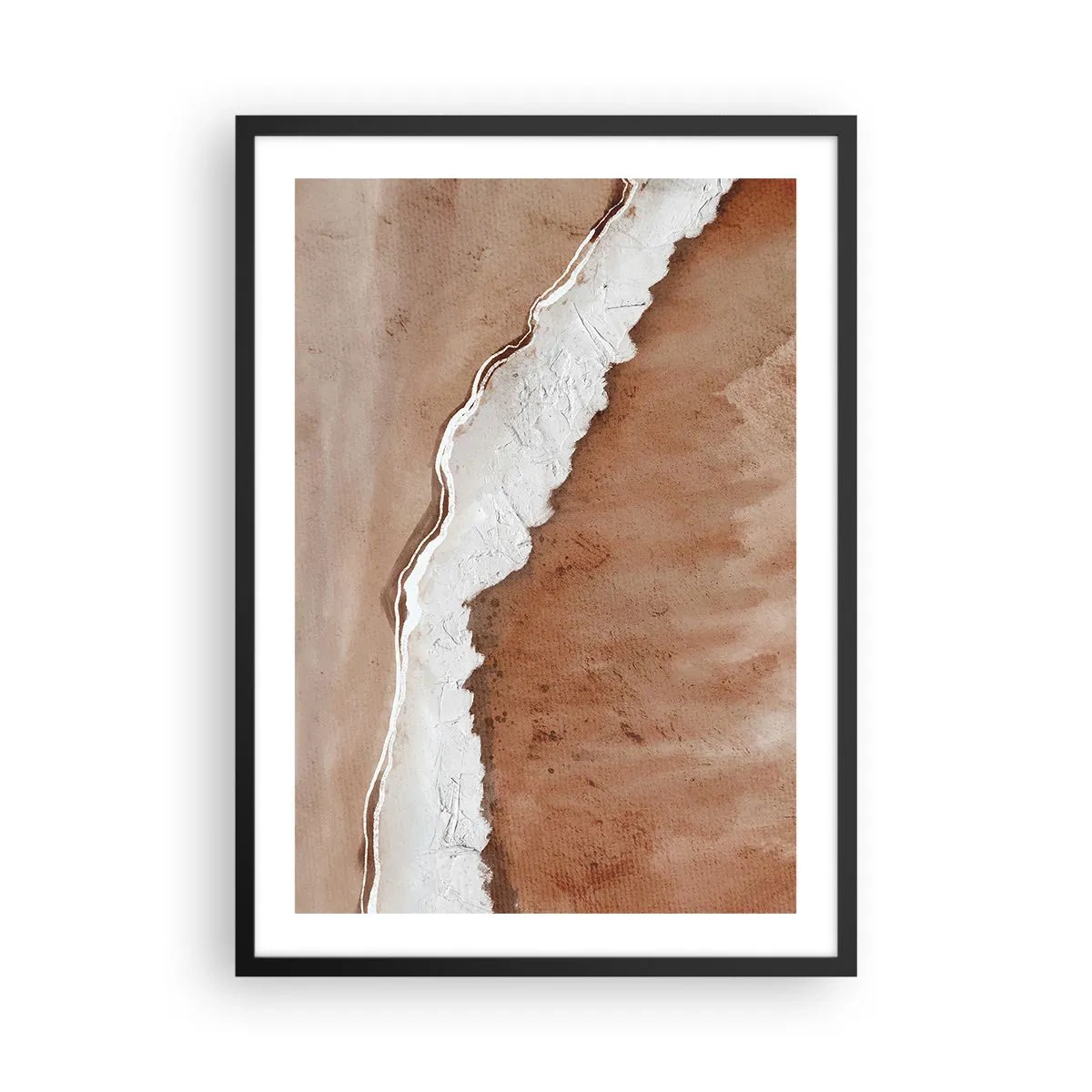 Poster in einem schwarzem Rahmen - Abstrakte Textur in Braun- und Weißtönen - 50x70cm - In Farben der Erde - Moderne Wanddekoration für Wohnzimmer und Schlafzimmer ARTTOR