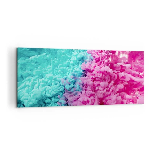Bild auf Leinwand - Leinwandbild - Bunte Wellen aus Türkis und Pink in abstrakter Form - 120x50cm - Letzte Begegnung - Moderne Wanddekoration für Wohnzimmer und Schlafzimmer ARTTOR
